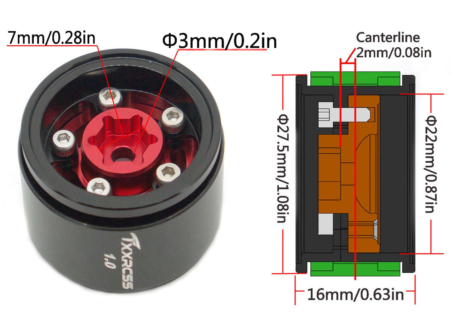 TxXrcss RC 1.0 Beadlock Wheels Offsets -2 Aluminum Rims for AX24 1/18 TRX4M All 1/24 Scale SCX24 Deadbolt RC Crawler Car Wheels