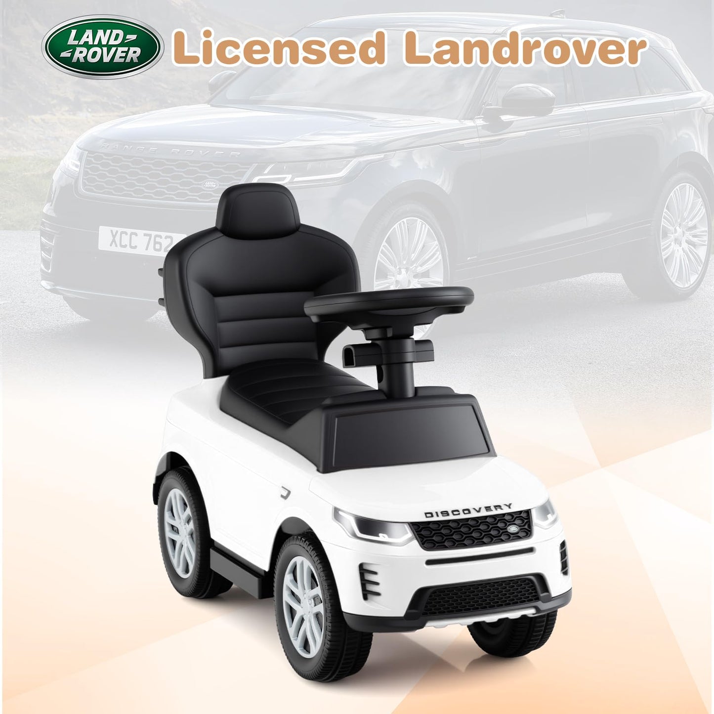 OLAKIDS Push Car for Toddlers  3 in 1 Licensed Landrover Baby Ride on Toy with Parent Control Handle Safe Guardrails  Kids Sliding Walker with Under Seat Storage Horn for Boys Girls (White)