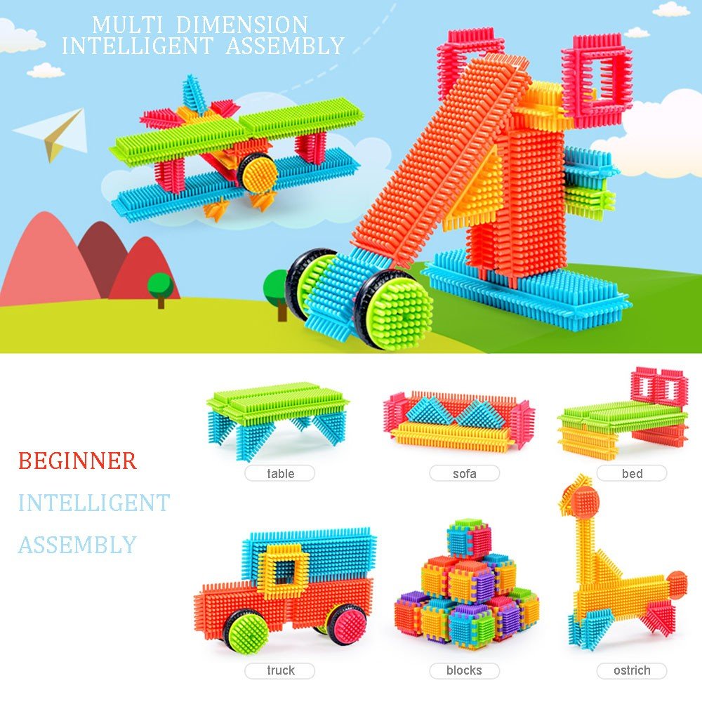 Teytoy 100 Pcs Bristle Shape Building Blocks Toy Set - Assorted Color, Plastic, Model 01 for Toddlers and Kids