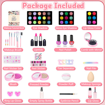 Hollyhi 59Pcs Kids Makeup Kit for Girl, Washable Play Makeup Toys Set for Dress Up, Beauty Vanity Set with Cosmetic Case Birthda