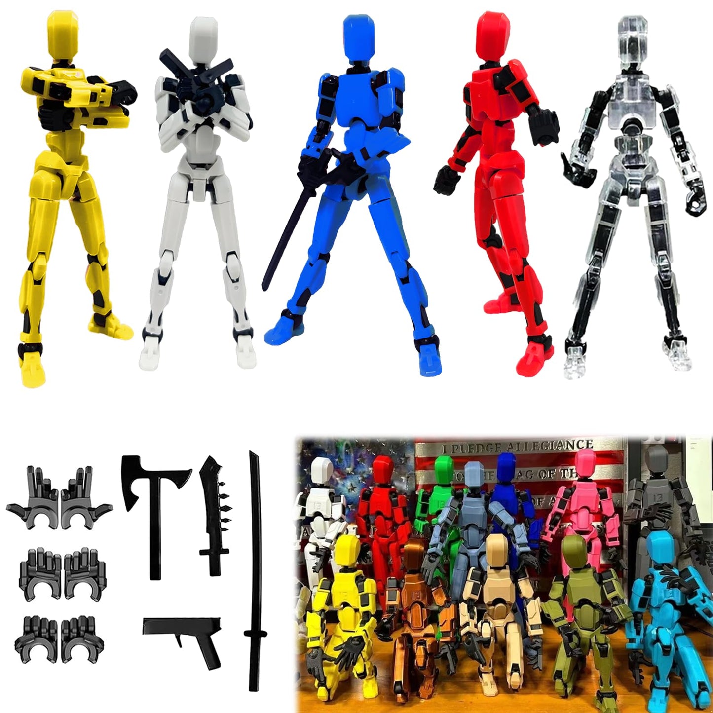 DANONI Titan 13 Action Figure  Lucky Robot 13 Action Figures  3D Printed Analog Robot Titan 13 Figure  Stop Action Animation Multi-Articulated Action Figure (5-Piece)
