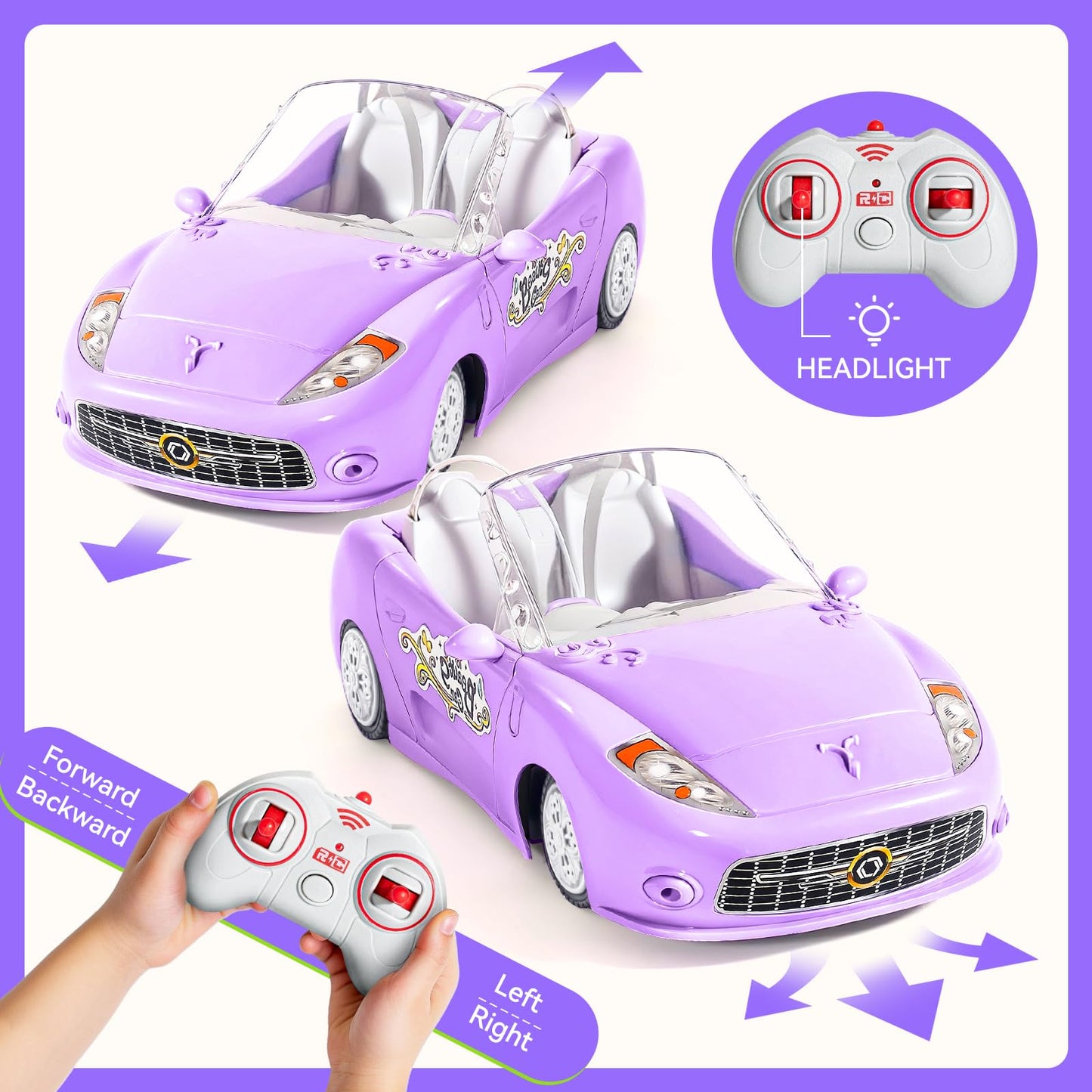 UMONIE Remote Control Car for Girls 4-7, RC Car for Kids with Doll, 100 mins with Rechargeable Battery, 1:18 Scale 2.4Ghz, Birth