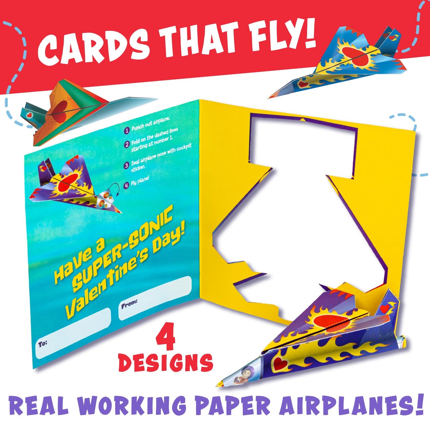 Peaceable Kingdom Card Paper Plane Super Valentines - Medium Multicolor, Paper, Model VPS24