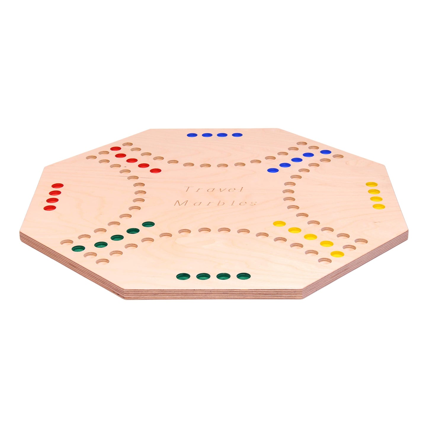 AmishToyBox.com Travel Marble Chase Wooden Board Game Set - Double-Sided 23" Board, Includes Carry Bag, Marbles, Cards - Beige