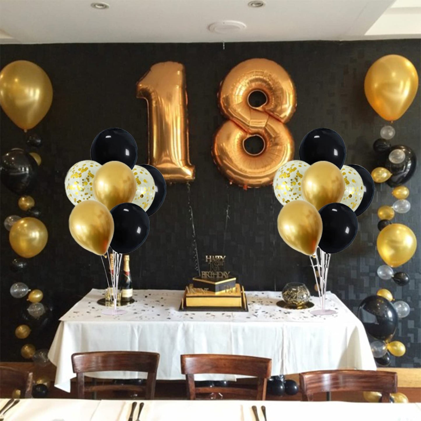 Zjdhpty Black And Gold Balloon Stand Centerpiece Table Decorations Black And Gold Party Decorations For Birthday Wedding Retirem