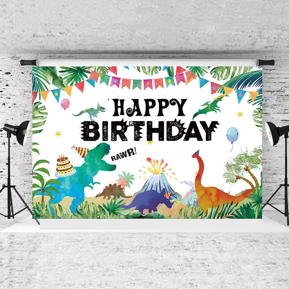 Iiiluyot Funny Dinosaur Birthday Backdrop 6X3.5Ft, Watercolor Dinosaur Birthday Decorations T-Rex Dinosaur Birthday Party Suppli
