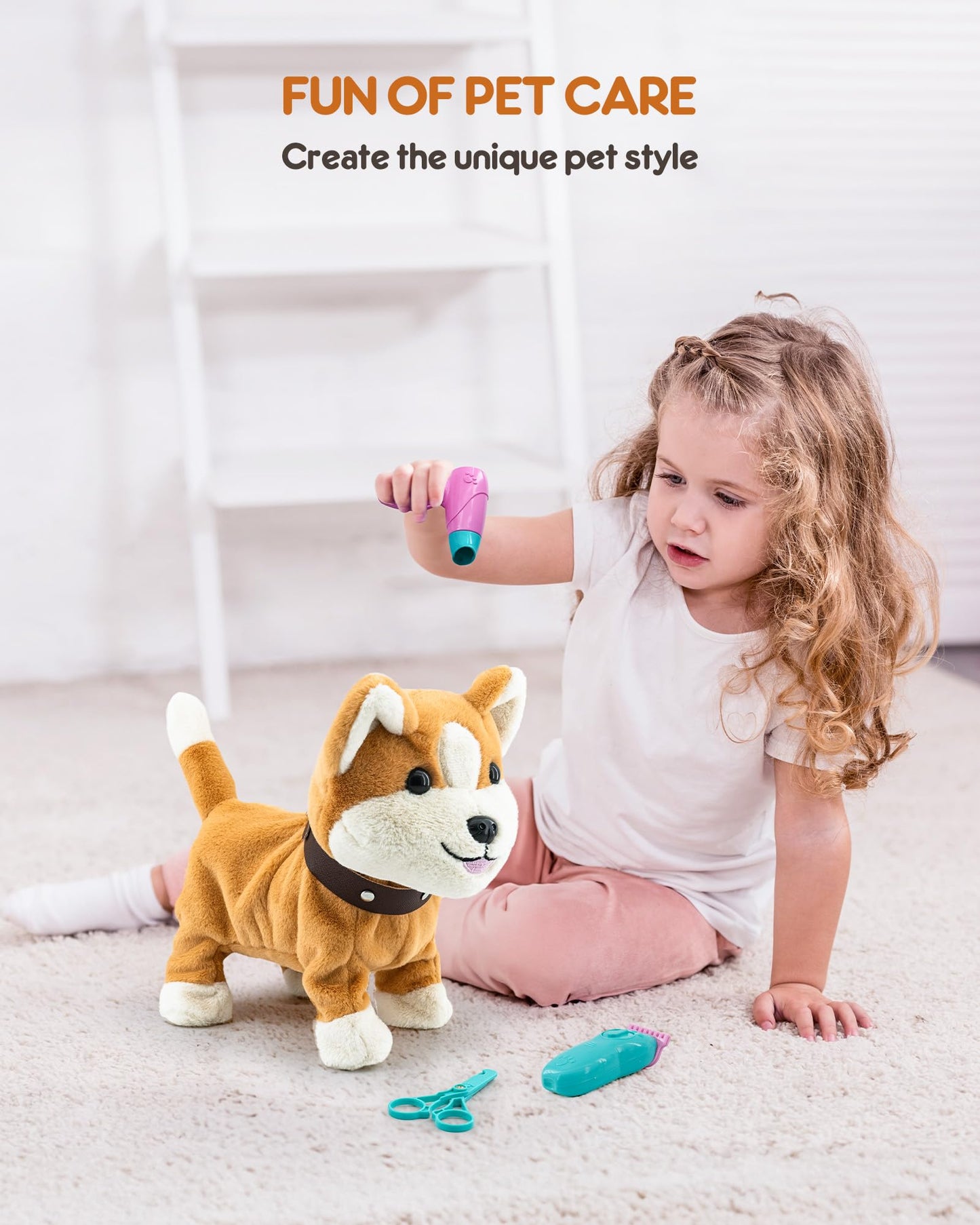 Airbition Plush Toy Dog For Girls, Interactive Dog Puppy Toys Gifts For 2 3 4 Year Old Toddler Kids, Walking, Barking, Tail Wagg