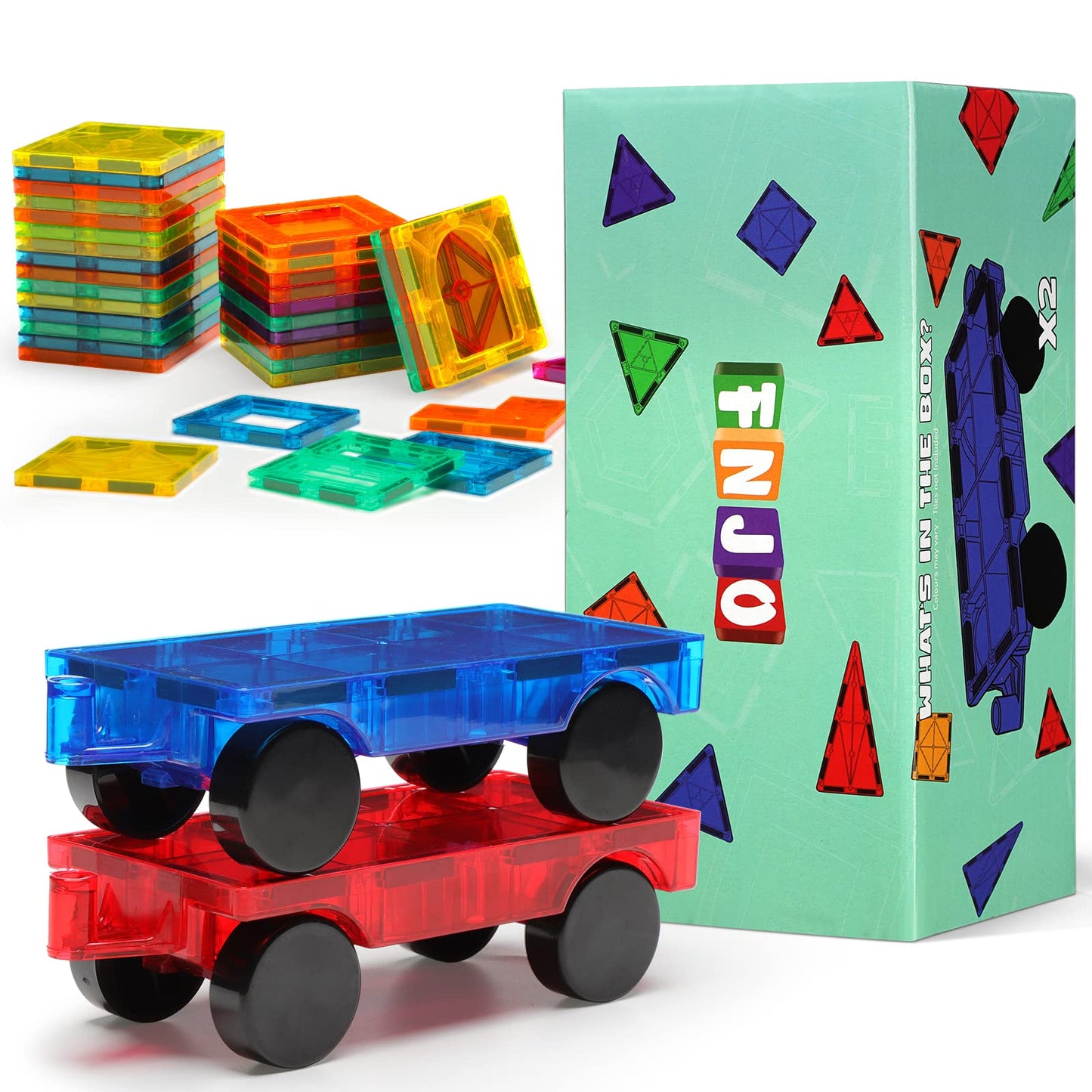 FNJO Magnetic Car Set, Compatible with Magnetic Tiles, 2 Car Trucks
