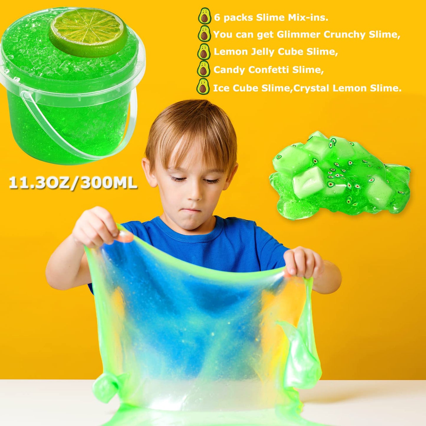 Azeperoy Premade Crystal Slime Set - Green Jelly Cube, Soft & Non-Sticky, Includes 6 Add-ins, Perfect Party Favors for Kids