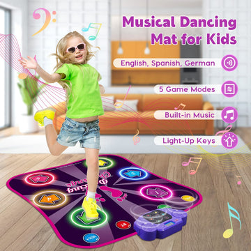 Kids Dance Mat For Girls - Toys For 4 5 6 7 8-10 Year Old Girl Birthday Gifts - Girl Toys For Ages 5-7 6-8 8-12 - Electronic Dance Pad With Light Up 6 Button - Wireless Bluetooth - 5 Game Modes