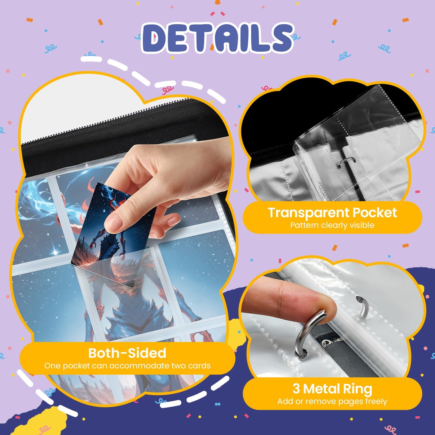 Winsing 9-Pocket Card Binder  3 Ring Trading Card Holder Album  900 Cards Large Zipper Collection Binder - enhanced Card Storage Organizer for Sports  Baseball  Photocard  Football  Game Black Sky