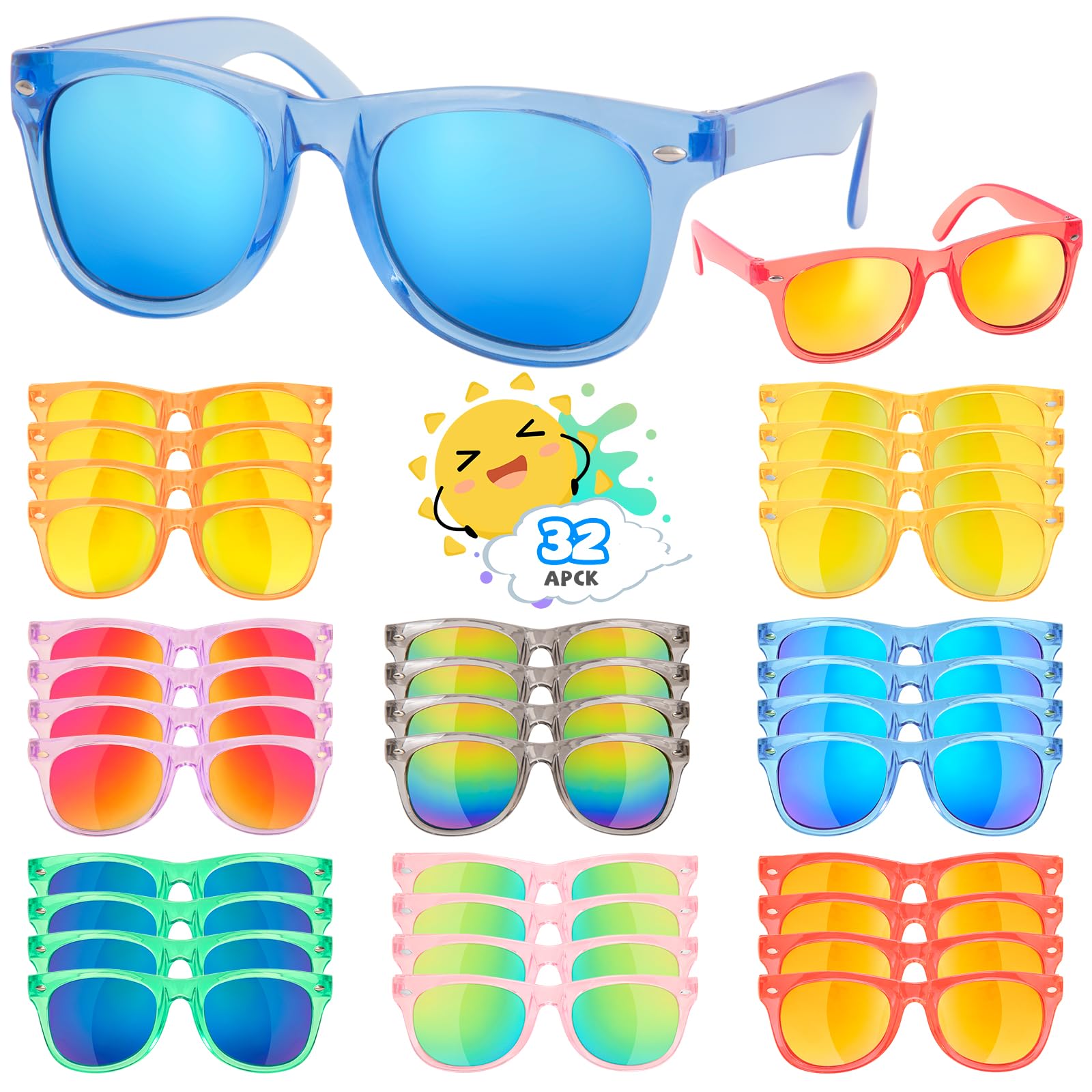 Rugort Kids Sunglasses Bulk Party Favors - 32 Packs Boys Girls Sunglasses For Kids Age 3-8 With Uv 400 Protection, Neon Sunglass