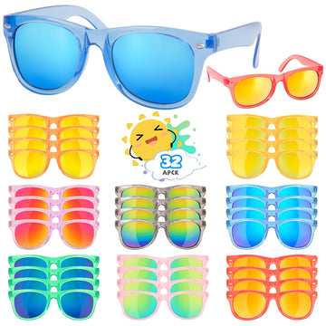 Rugort Kids Sunglasses Bulk Party Favors - 32 Packs Boys Girls Sunglasses For Kids Age 3-8 With Uv 400 Protection, Neon Sunglass