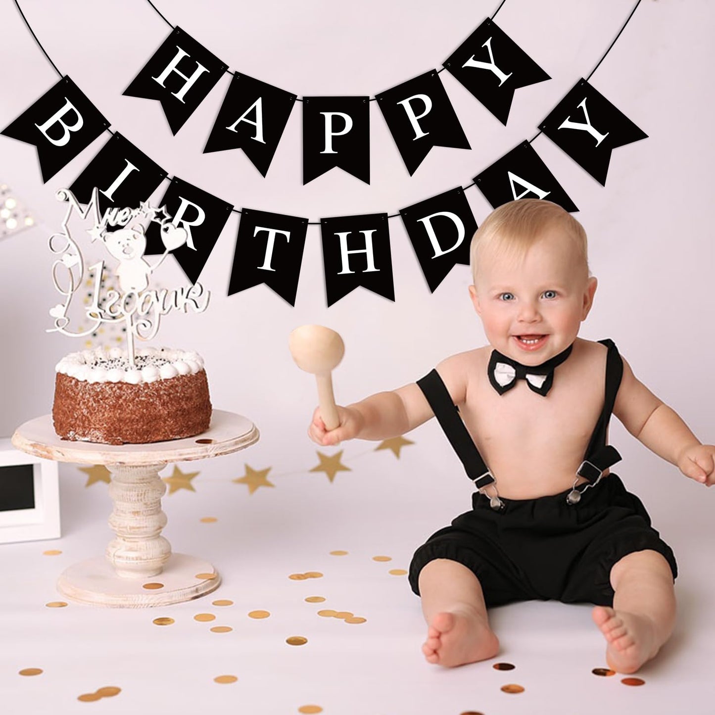 Waenerec Black Happy Birthday Banner Sign Happy Birthday Bunting Banner Garland For Kids Girl Woman Birthday Tea Party Decorations Bunting Flag Birthday Party Supplies