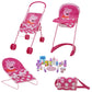 Peppa Pig: 19 Piece Doll Sleep N Play Set - Pink & White Dots Travel, Feed, Includes Half Folding Stroller, Bouncer, Highchair,