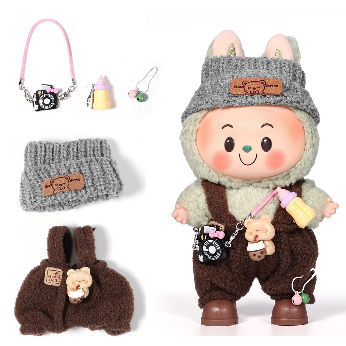 AICase for 17cm Doll Clothes/Outfit Clothing Set for 17cm Doll 3 Piece Set Hat Clothing Boys and Girls Stylish Adorable Clothes Accessories_Brown-14
