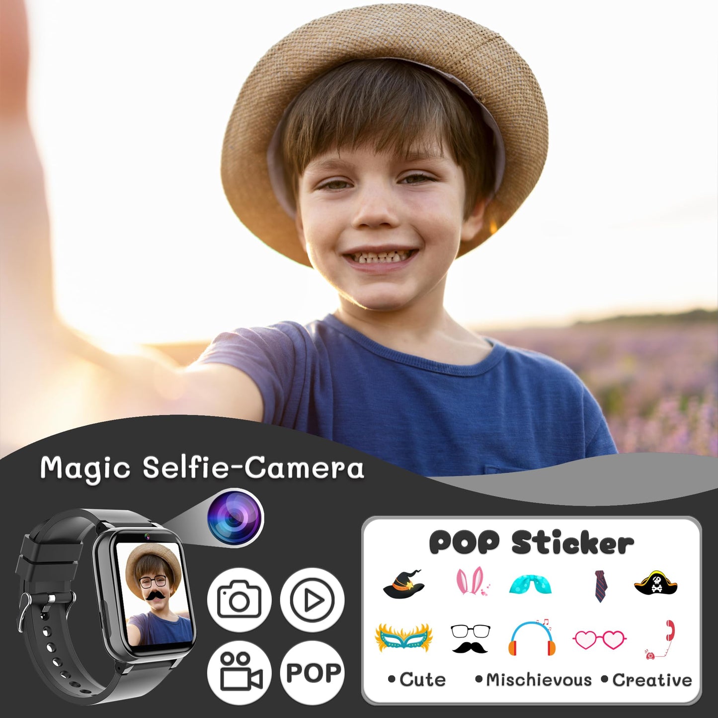Spodus Kids Smart Watch Learning Watches Toys For Boys With Kids Games Learning Card Step Counter Audio Book Alarm Calendar (Bla