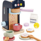 Pairpear Kids Coffee Maker Wooden Kitchen Playset, Wooden Toys Play Coffee Maker Set With Play Food For Kids, Toddler Play Kitch
