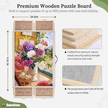 Builderbutler 2000 Pieces 2-In-1 Tilting & Rotating Puzzle Board, 40.16''X28.5''Portable Puzzle Table With 4 Drawers & Cover