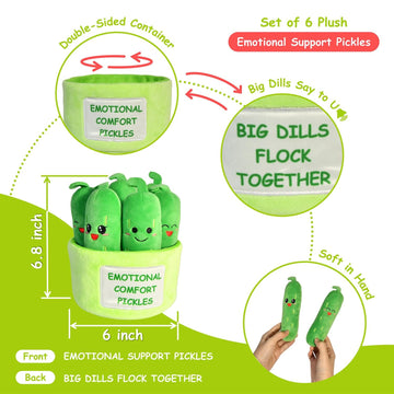 Kingwee Cute Emotional Support Pickle Plush Toys, 6 Stuffed Pickles Set In 1 Soft Plush Container, Emotional Comfort Pickles Orn
