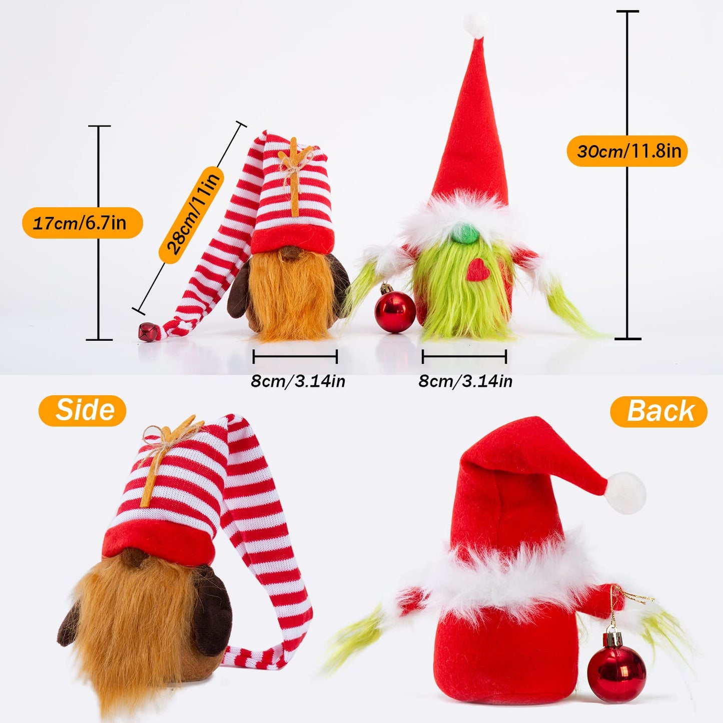 Bwfy Christmas Gnomes Decorations 2-Pack Handmade Swedish Tomte Plush Gnomes Scandinavian Santa Elf Christmas Table Tiered Tray