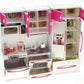 Doll Kitchen Playset, Mini Modern Kitchen Toys Pretend Play Furnitures Toy Sets Accessories Set with Realistic Light & Sound for