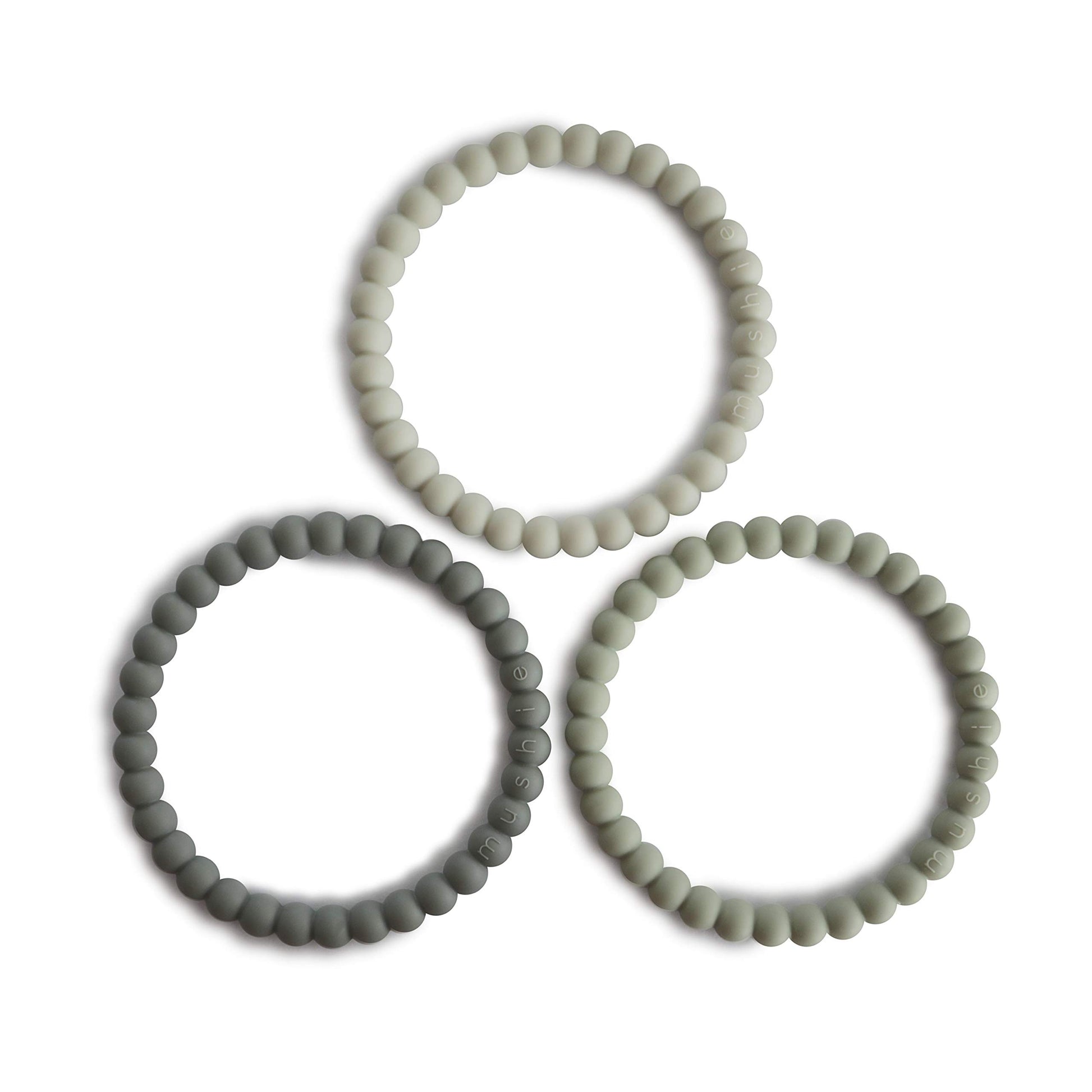 Mushie Pearl Teether Bracelet | 3-Pack (Green Tea/Cool Gray/Sea Salt)