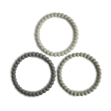 Mushie Pearl Teether Bracelet | 3-Pack (Green Tea/Cool Gray/Sea Salt)