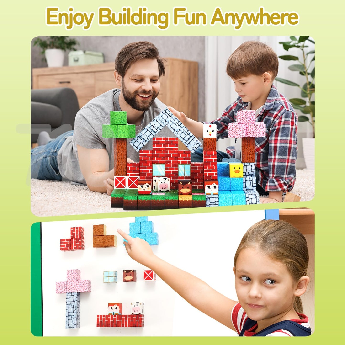 Magnetic Block Set - 111-Piece Magnetic Building Blocks - Ranch Mine Craft Magnetic Blocks Set, Magnetic Blocks For Kids Ages 4,