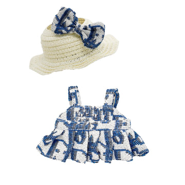 Doll Clothes for 17cm Dolls  enhanced Handmade Fashion Clothes 3 Piece Set Including a Weaving Hat  Clothes and Bow with High-End Dolls Accessories for Play & Display - Pure Blue (No Doll No Logo)