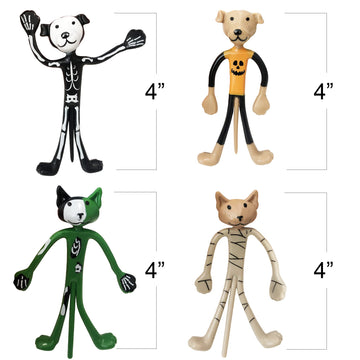Artcreativity Halloween Bendable Figures, Set Of 12, 3D Halloween Themed Dogs And Cats In 4 Different Designs, Stress Relief Toys For Boys And Girls, And Non-Candy Trick Or Treat Supplies