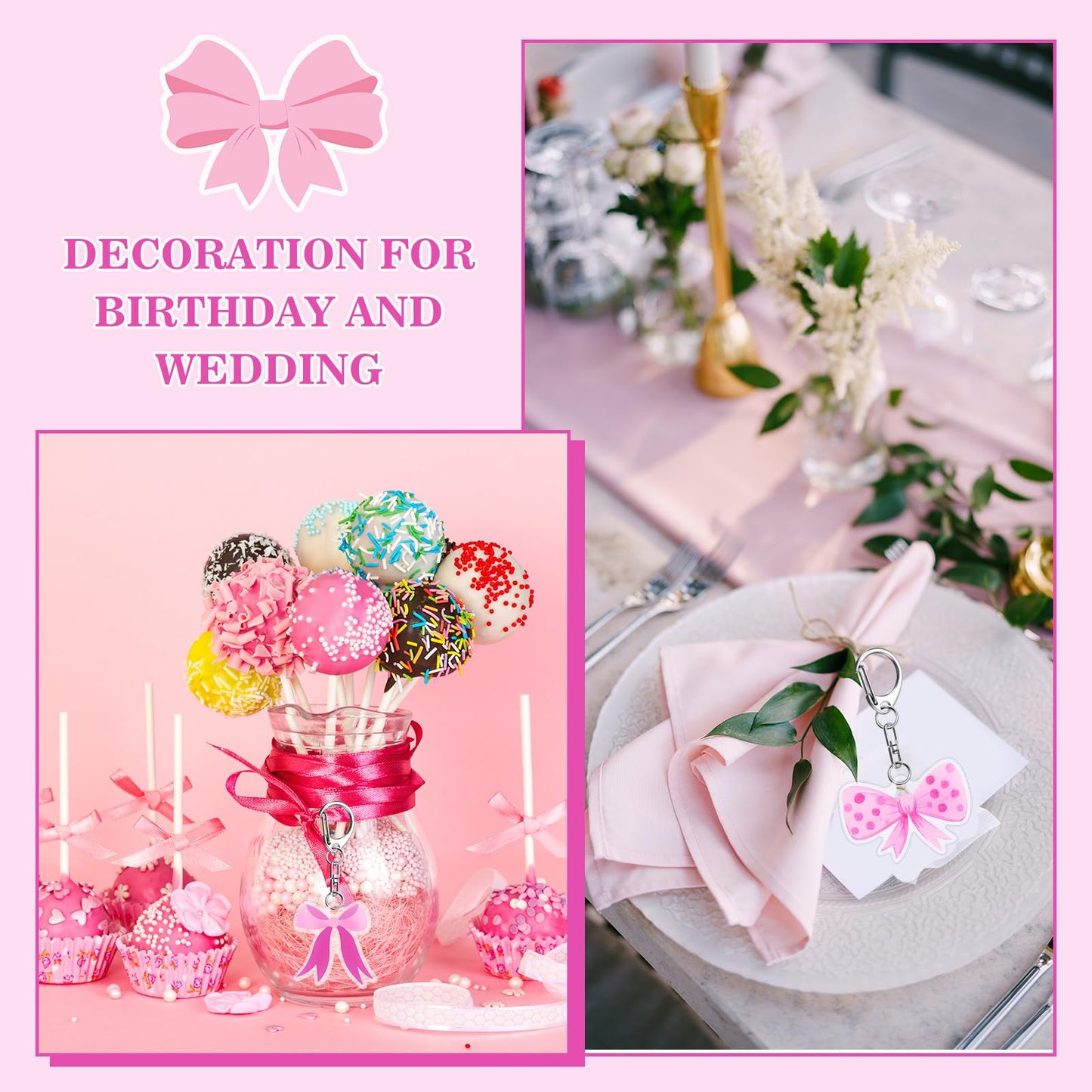 Equsion 24 Pcs Pink Bow Party Favors Keychain Acrylic Coquette Birthday Keychain Bulk 12 Style Cute Bachelorette Baby Shower Bir