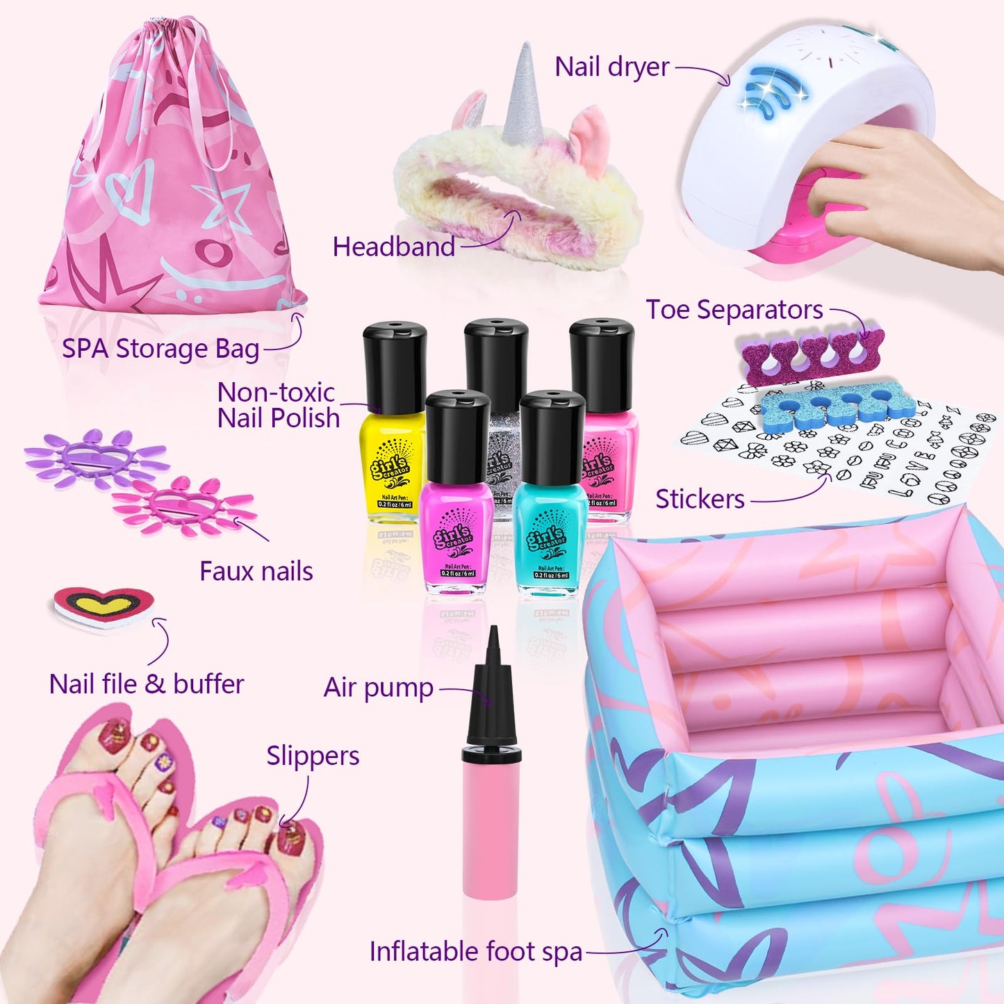 Kids Spa Kit For Girls Toy - Nail Polish Set For Girls Gifts 7-12 - Foot Spa Day Girl For Manicures Pedicure - Nail Art Salon Ki