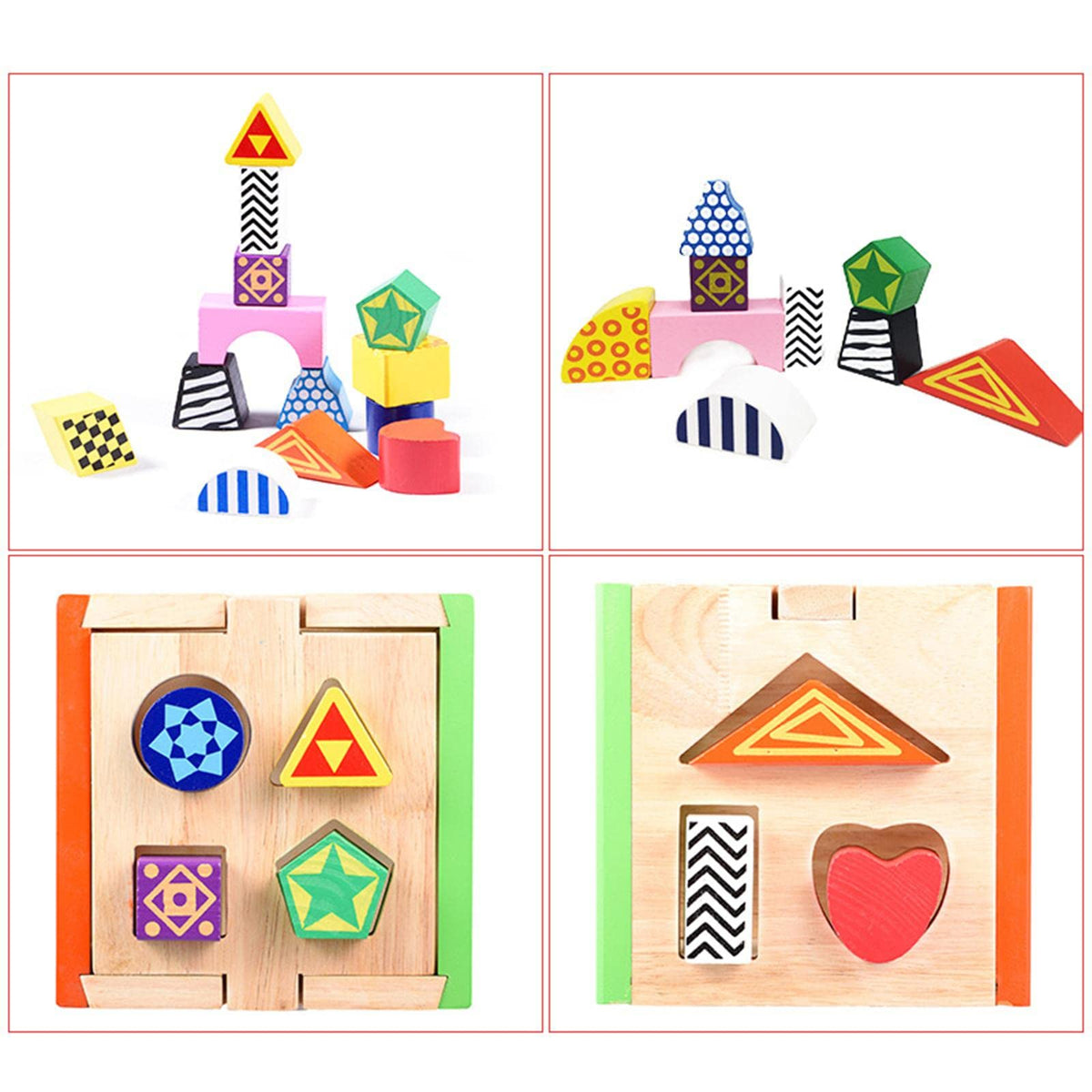 CALANDIS Wood Shape Sorting Building Blocks Learning Activity for Educational Toys | Wooden & Handcrafted Toys | Preschool Toys 