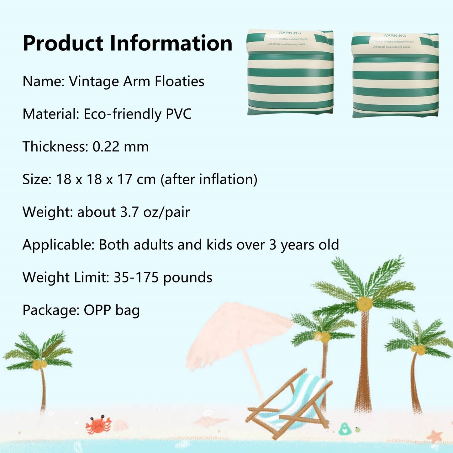 2-4 Pack Arm Floaties for Kids mature-themed - Vintage Striped Inflatable PVC Swimming Rings Pool Floats Arm Bands for Kids mature-themed Toddlers Children 3-5-6-12 Years (Blue+Green)