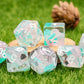 Resin DND Dice Set,Pink Cyan Flower Transparent D&D Dice Filled with Glass Bead Flake Polyhedral Dice for Dungeons and Dragons D