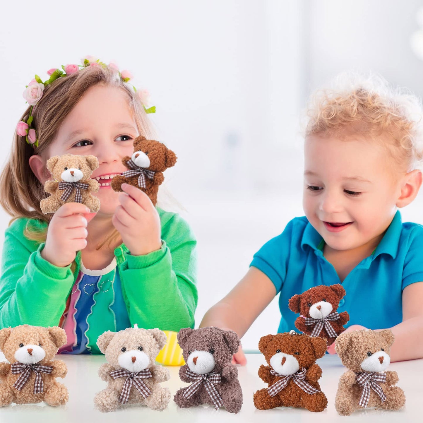 24 Pack Mini Bear Toys Bulk Plush Stuffed Animals Jointed Doll 3.15 Inch Bear Keychain For Teens Girls Adult Birthday Wedding Gr