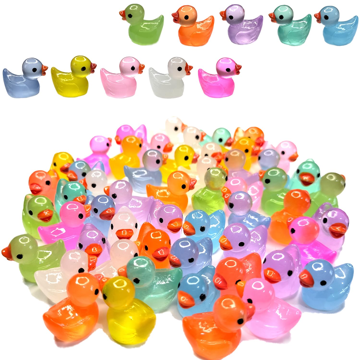 Cidinge 100 Pcs Luminous Mini Resin Ducks Tiny Glow in The Dark Duck Micro Garden Landscape Potted Plants Decoration Aquarium Do