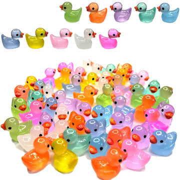 Cidinge 100 Pcs Luminous Mini Resin Ducks Tiny Glow in The Dark Duck Micro Garden Landscape Potted Plants Decoration Aquarium Do