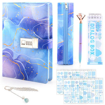Diary With Lock For Girls Ages 8-12, Easter Gifts For Girls 8 9 10 11 12 13 14 Year Old Journal With Lock, Secret Diary Notebook With Pencil Case Pen Stickers Bookmark Gifts For Teen Girls