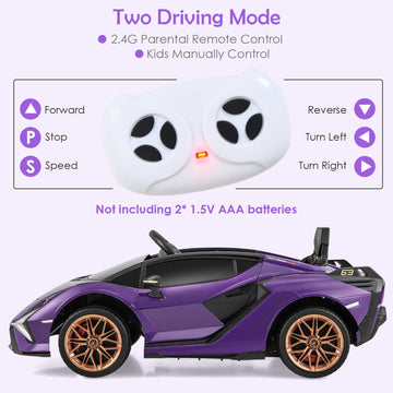 Olakids Kids 12V Licensed Lamborghini Sian Ride On Car, Electric Vehicle For Toddler With Control Remote, Battery Powered Toy With Music, Horn, 2 Speeds, Suspension, Led Lights, Bluetooth (Purple)