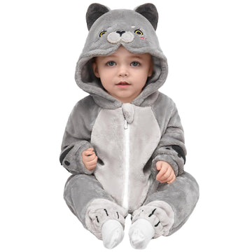 OLAOLA Baby Animal Costume Onesie, Unisex Toddler British Shorthair Cat Romper, Plush Cosplay Dress Up Infant Outfits Halloween