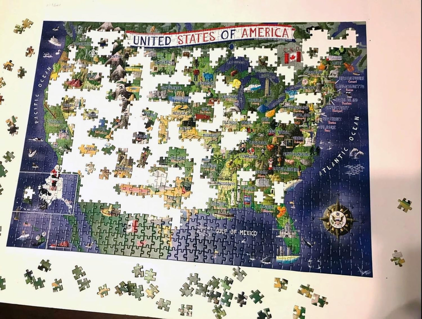 A2Play Usa Map Puzzle 1000 Piece For Adults, United States Of America, Patriotic Jigsaw Puzzle & Bonus Fact Poster, Premium Mate
