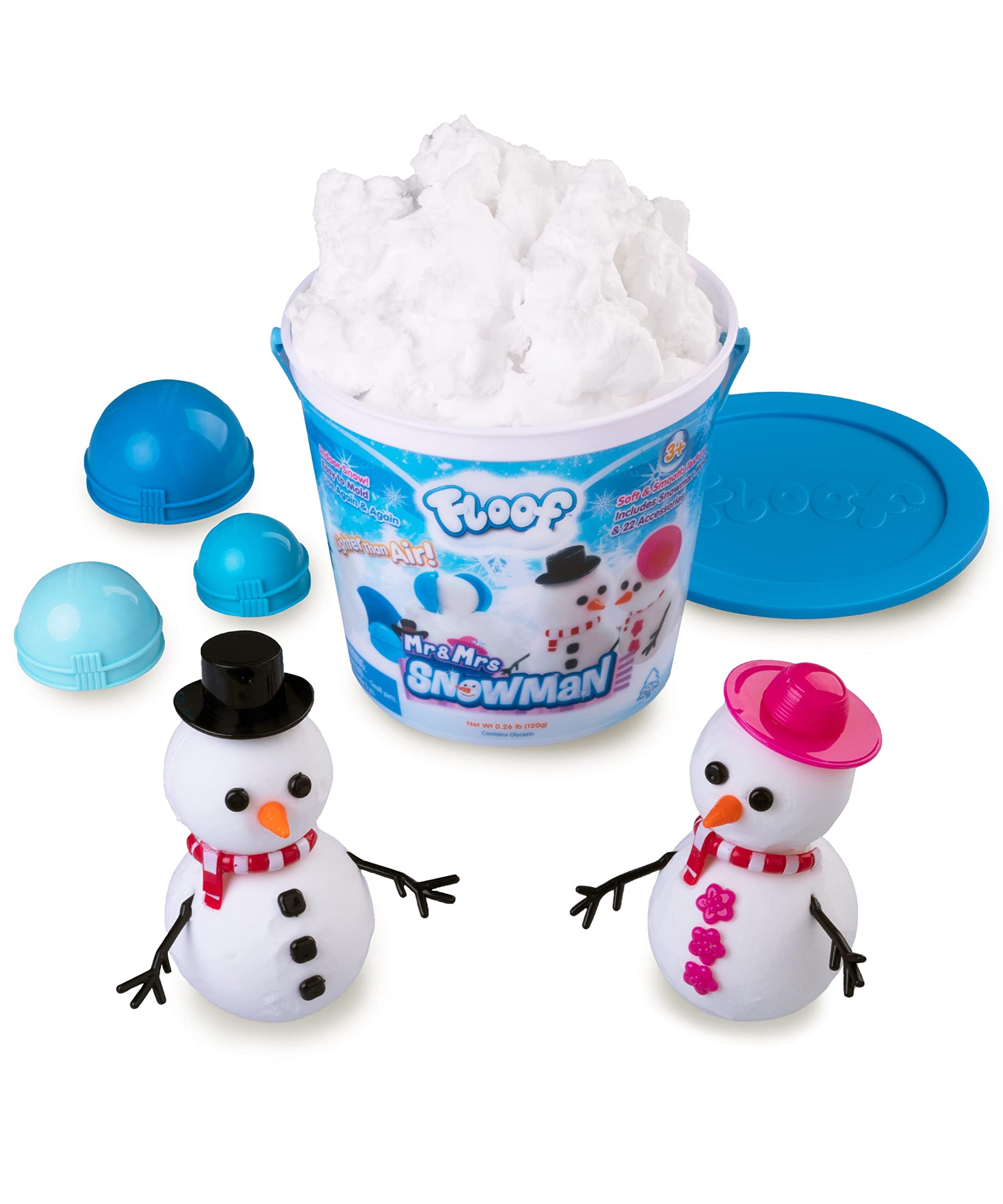 Play Visions Floof Modeling Clay - Reuseable Indoor Snow - Mr. & Mrs Snowman Set With Endless Creations and 22 Molding Accessori