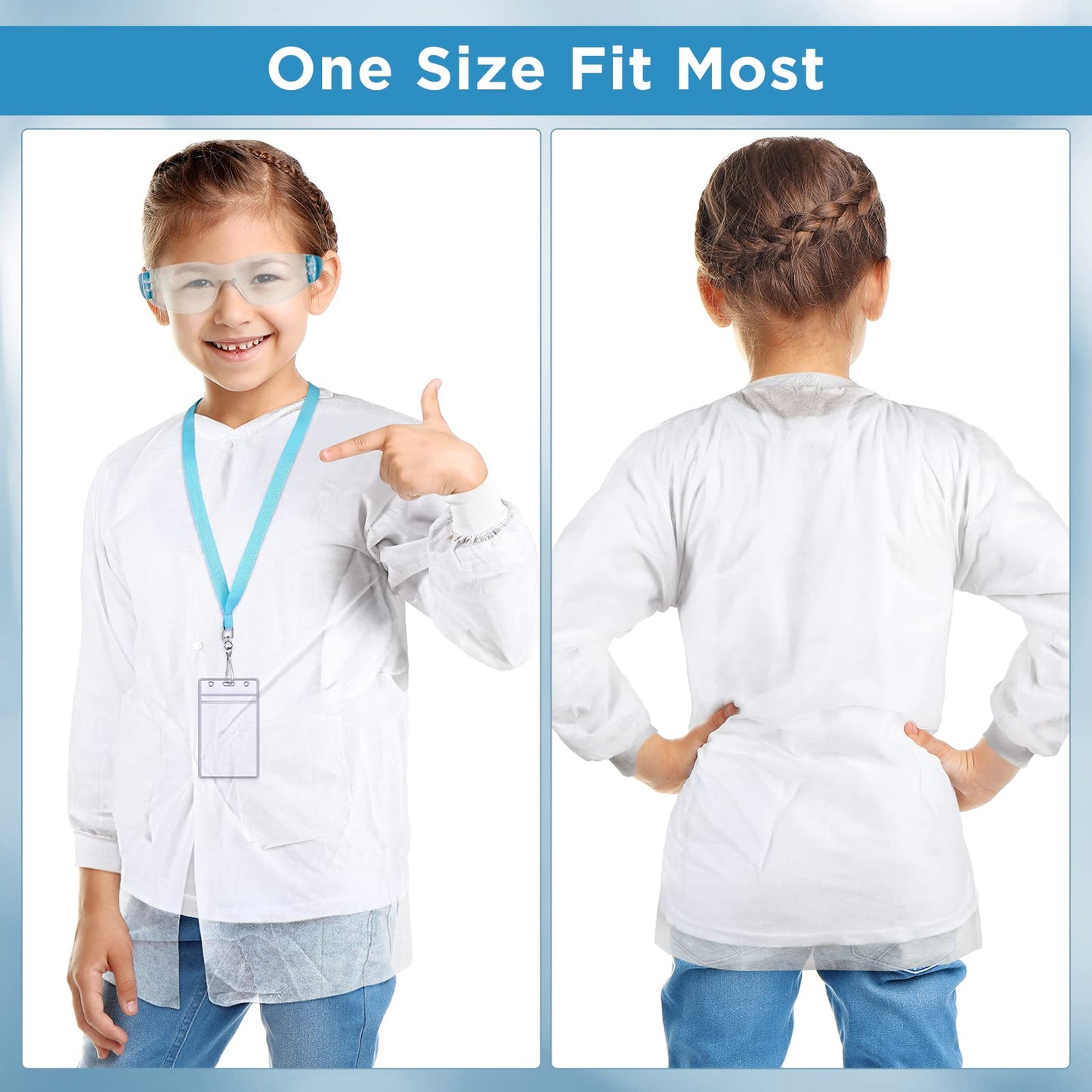 Wettarn 30 Pcs Science Party Kits For Kids Includes 10 Pcs Kids Safety Goggles 10 Pcs Disposable Kids Lab Coat 10 Pcs Science Badge For Kids Science Party Kids Science Goggles Science Coat