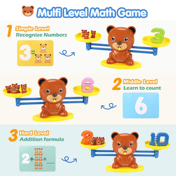 REMOKING Bear Balance Game, Funny Math Counting Toy with Numbers, Little Bears, Game Cards, Coins, Great Gifts for Kids 3 Years