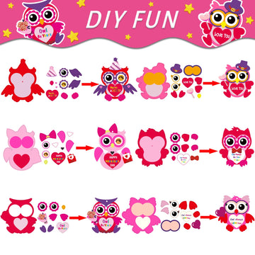 Chiazllta 30 Pcs Valentine'S Day Craft Kits Diy Owl Craft For Kids Valentine'S Heart Craft Make Your Own Owl Bulk Set For Home C