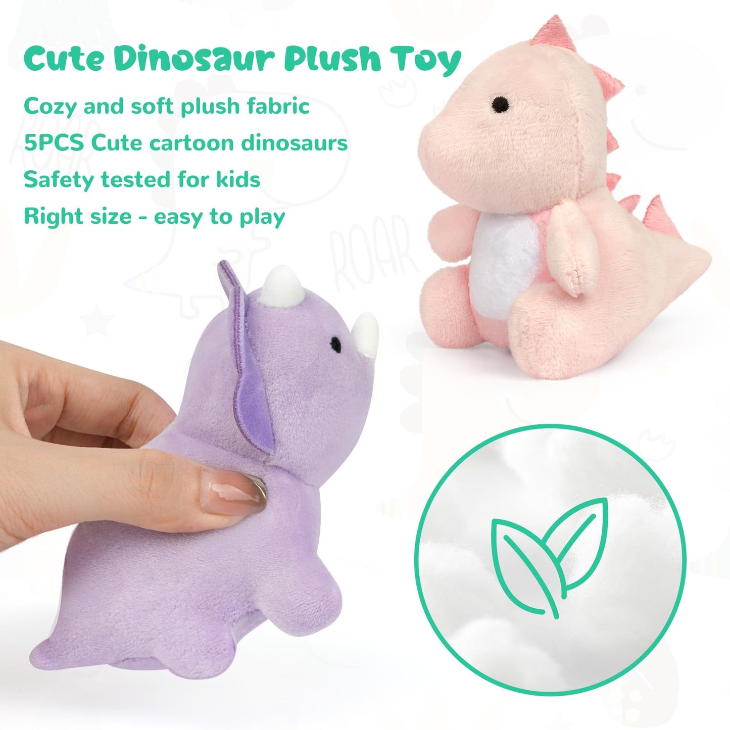 KOPHINYE Plush Dinosaur Stuffed Animals, 5 PCS Dino Plush Toys and Egg Bag Set, Cute Small Dinosaur Plushie Toy for Kids Toddler