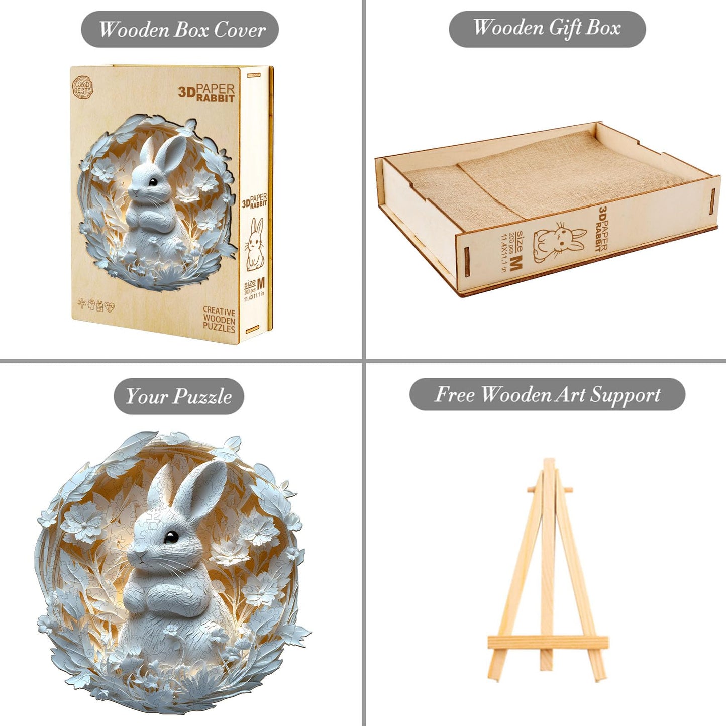 KAAYEE Wooden Puzzles for mature-themeds  3D Vision Effect Paper Rabbit Wooden Jigsaw Puzzles 200PCS Unique Shape Advanced Wood Puzzle mature-themed  3D Effect Flat Puzzle Birthday Gifts Family Game (M-11.4 * 11.1in)