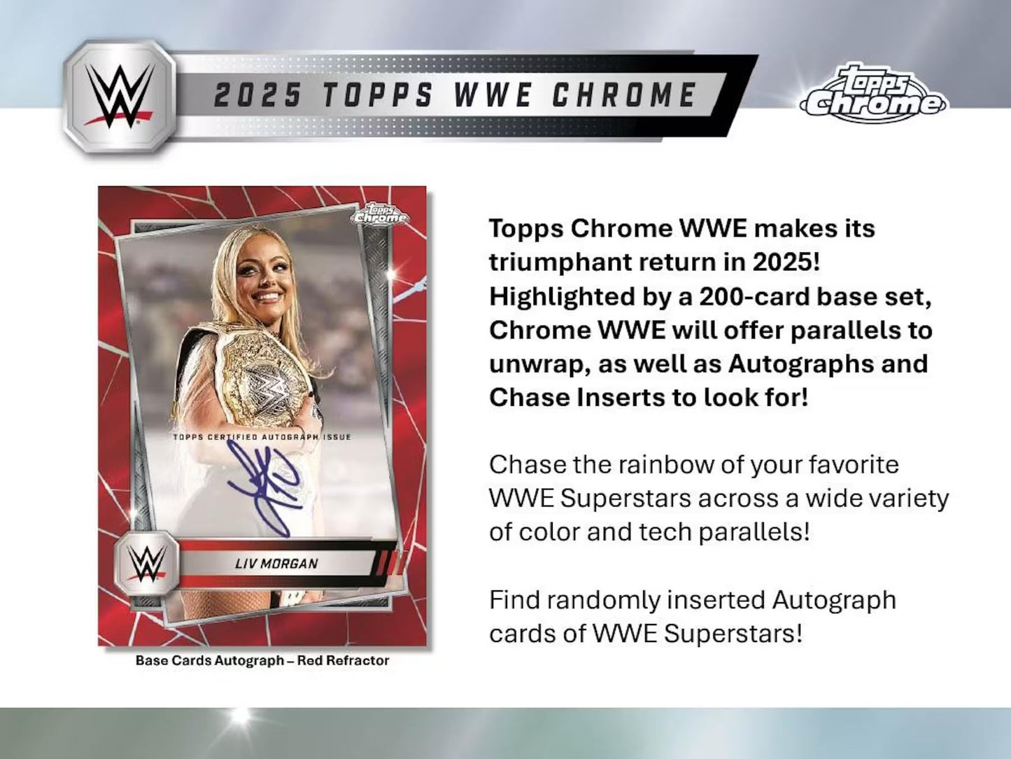 2025 Topps Chrome Wwe Trading Cards Mega Box, 48 Total Cards, 6 Packs, 8 Cards Per Pack